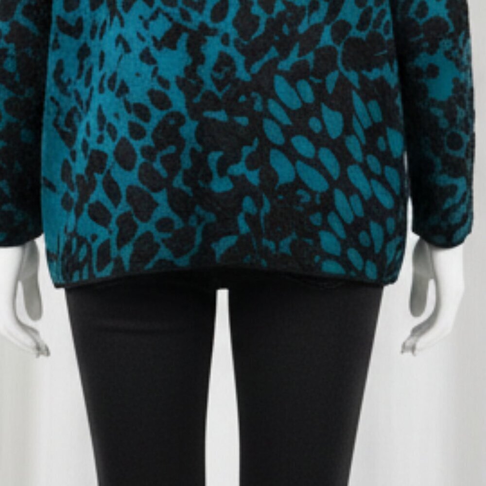 NWOT Chico's Teal & Black Jacquard Open-Front Cardigan Sweater 2 / L - Picture 5 of 14